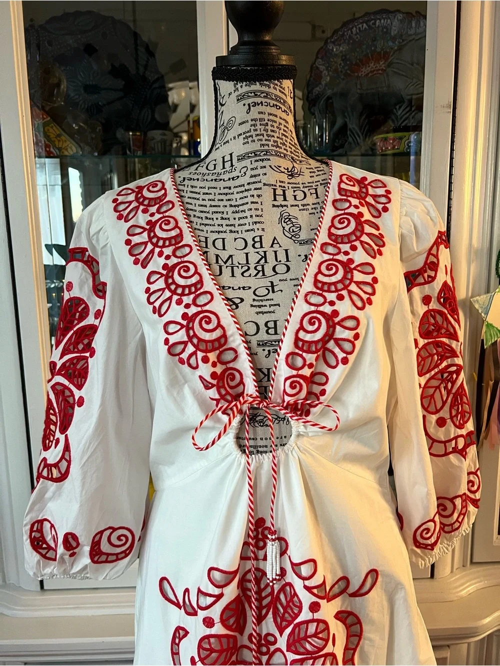 FARM Rio White Richelieu Red Embroidery Maxi Dress M - Picture 2 of 16